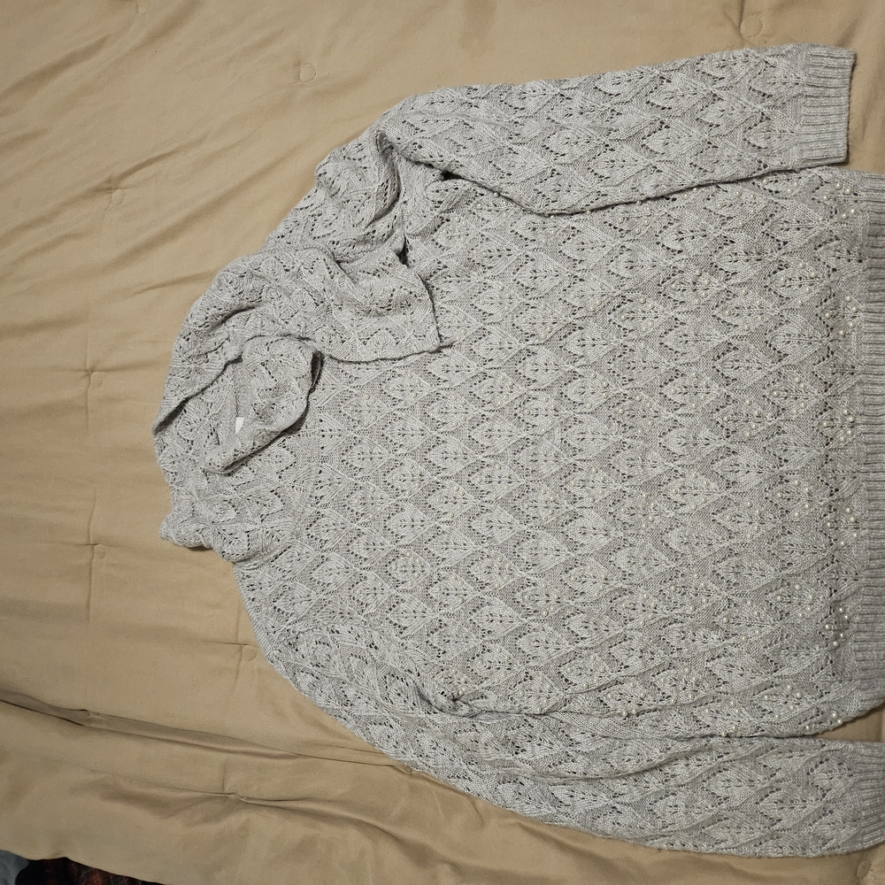 Alfred Dunner Gray Cowl Neck Sweater with Long Sleeves